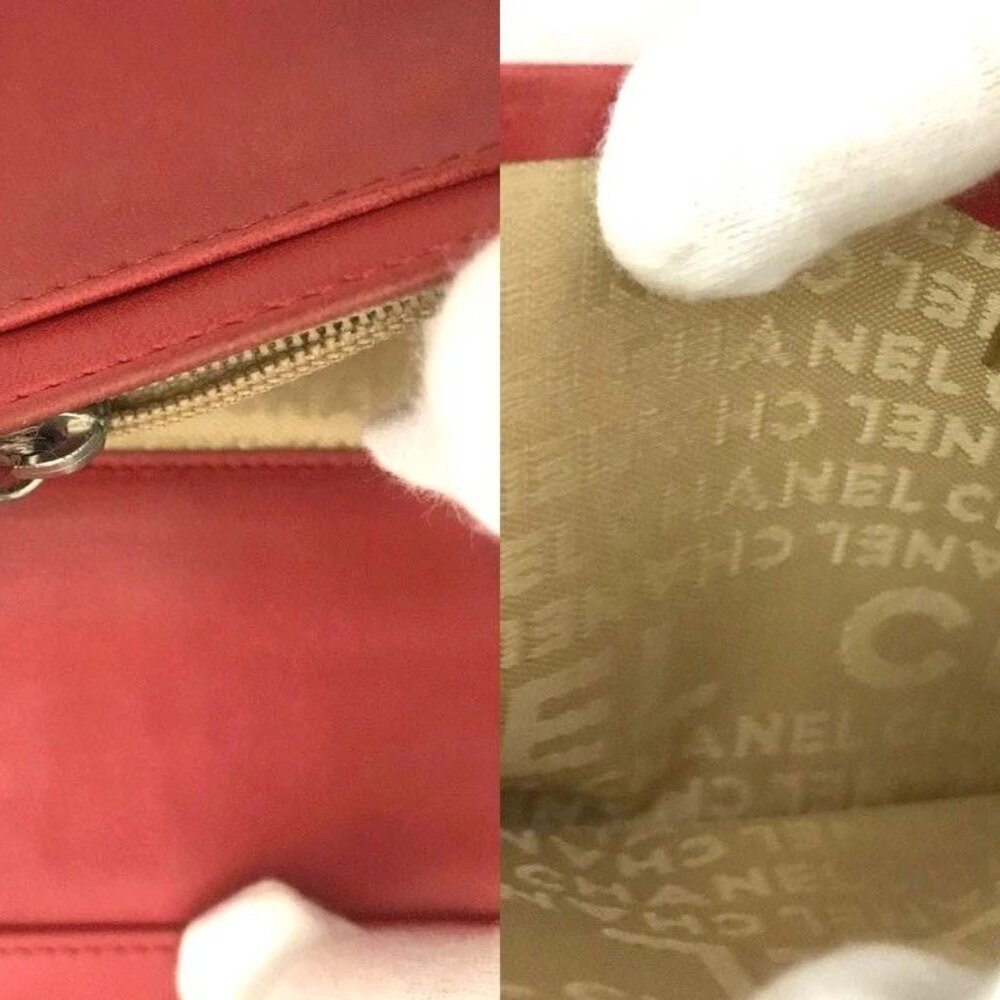 EGA CHANEL Icon CC Logo Leather Long Bifold Wallet Purse Red/9BL1644 - Picture 7 of 8